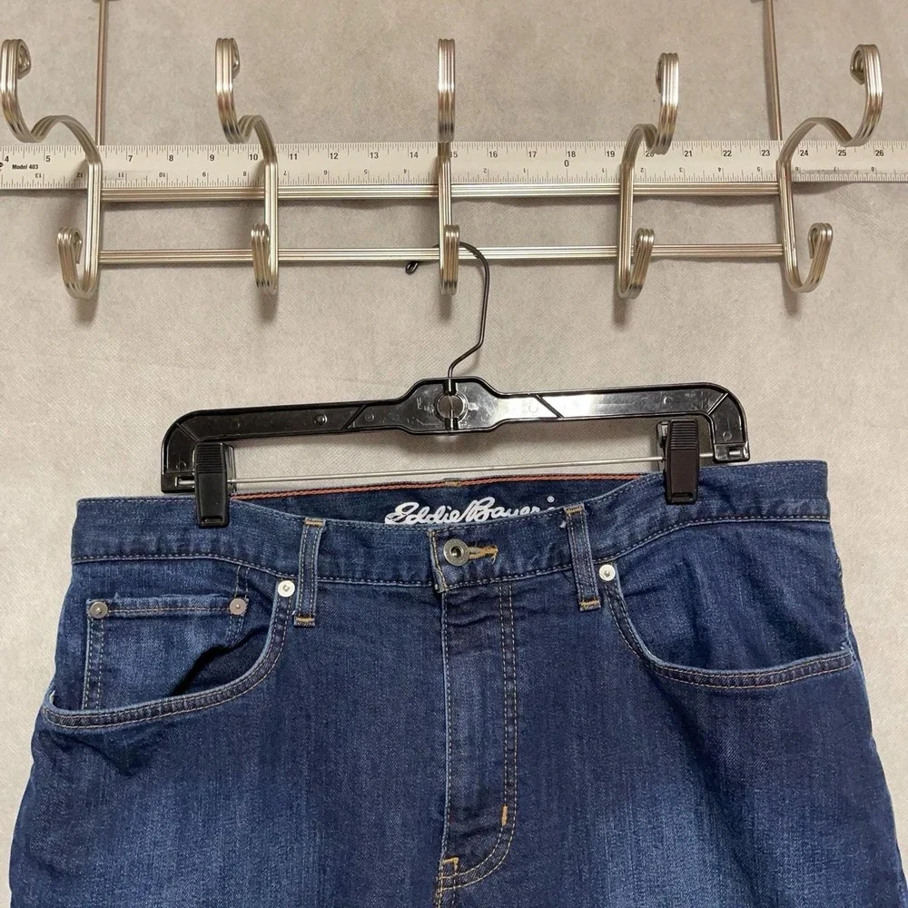 Eddie Bauer Jeans Men 35x26 Blue Dark‎ Straight Fleece Lined Denim Work Outdoor